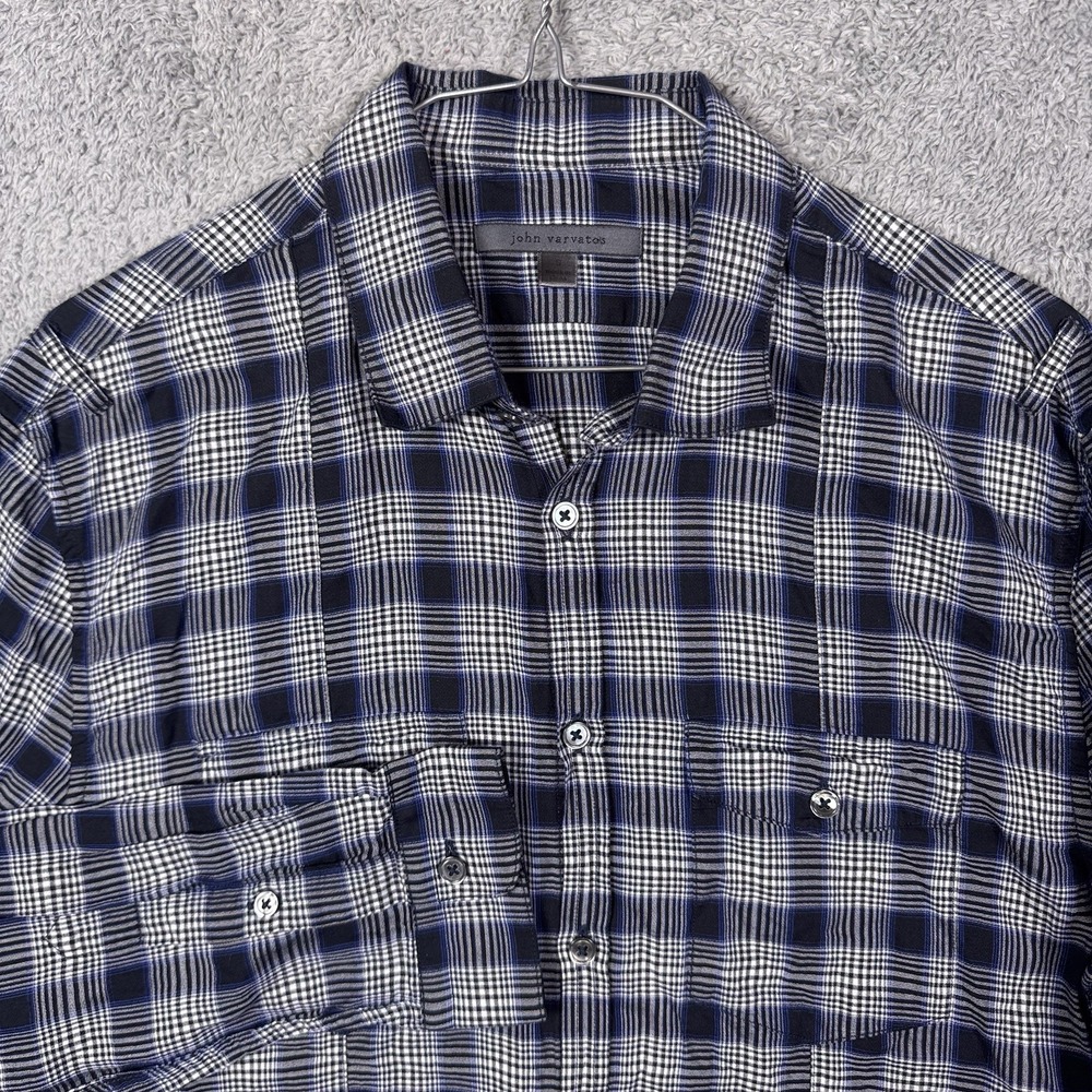 John Varvatos Shirt Mens S Lyocell Soft Plaid‎ Windowpane Button Up Long Sleeve